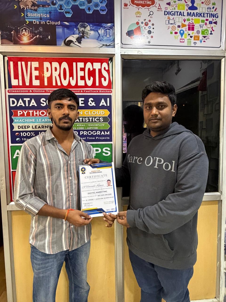 PCR Academy student receiving a course completion certificate in Hyderabad