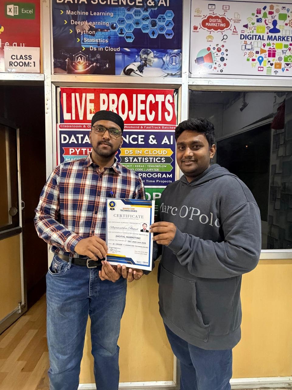 PCR Academy student receiving a course completion certificate in Hyderabad