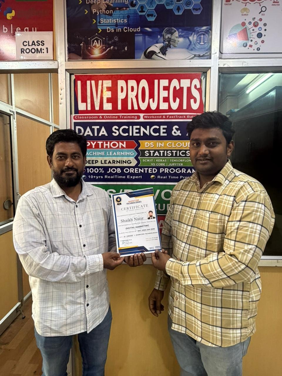 PCR Academy student receiving a course completion certificate in Hyderabad